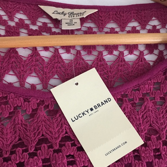 SOLD Lucky Brand NWT Pink Summer Crocheted Top - Picture 3 of 7